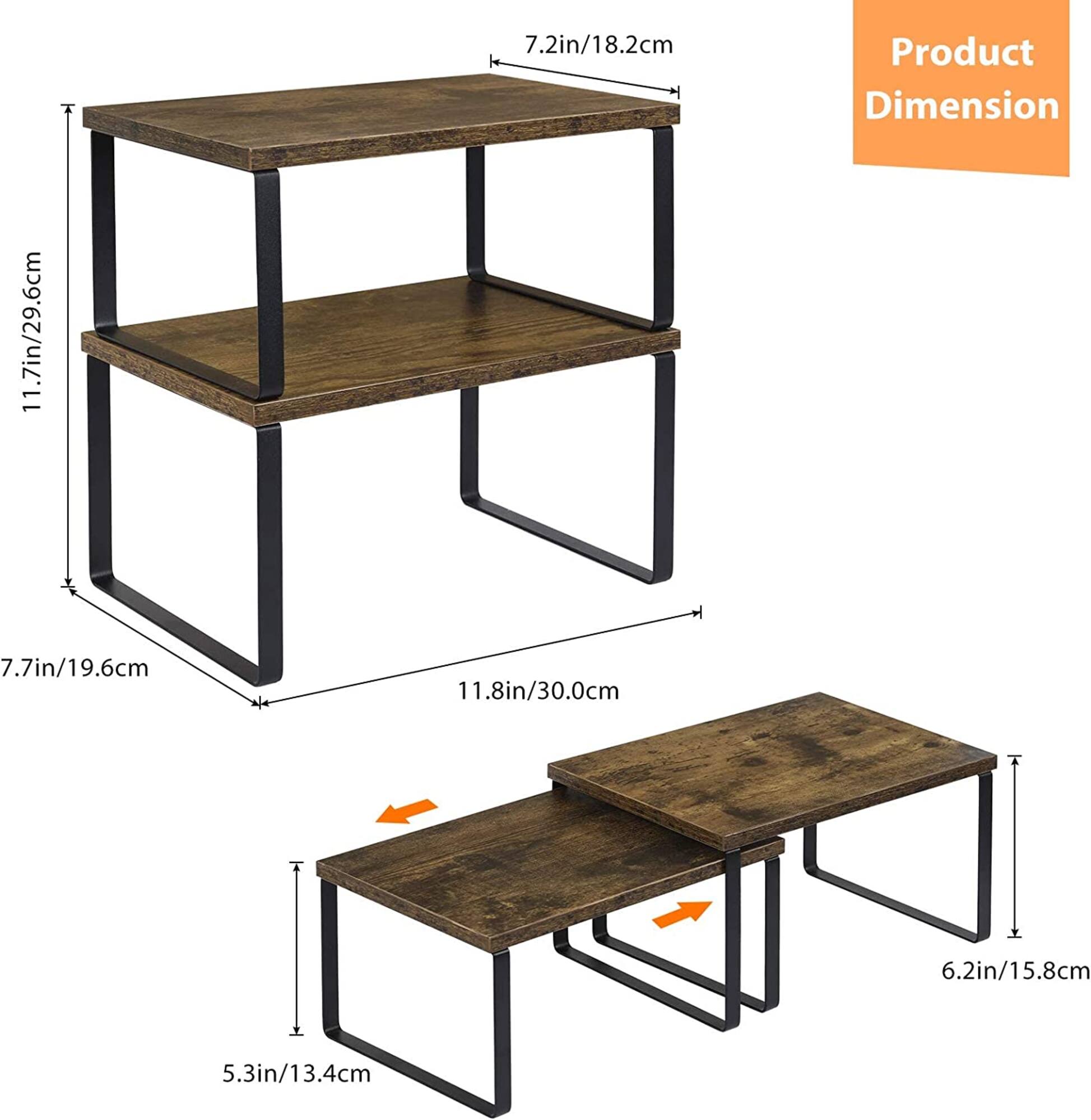 NEX™ 12" Rustic Brown & Black 3-Tier Kitchen Cabinet Organizer Sets, 2ct.